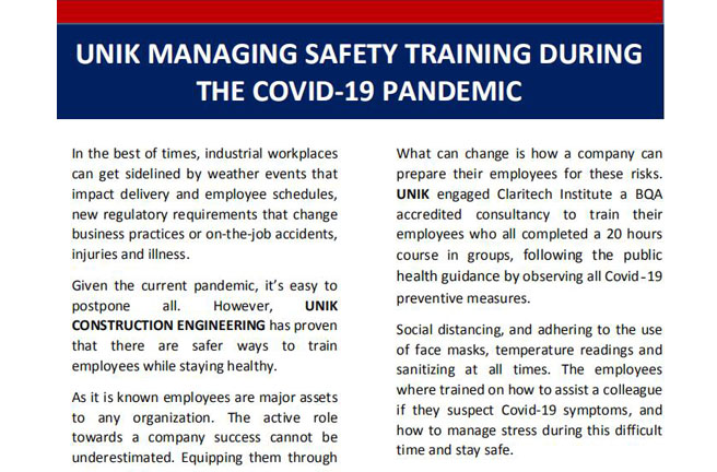 UNIK MANAGING SAFETY TRAINING DURING THE COVID-19 PANDEMIC